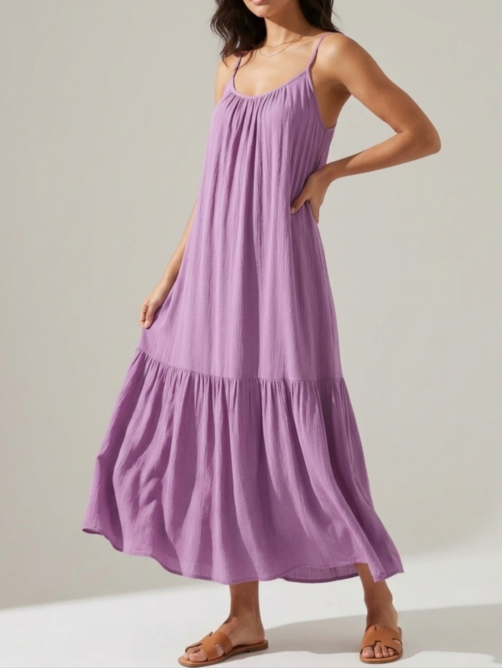 Melrose and Market Lavender Tiered Spaghetti-Strap Maxi Dress L New